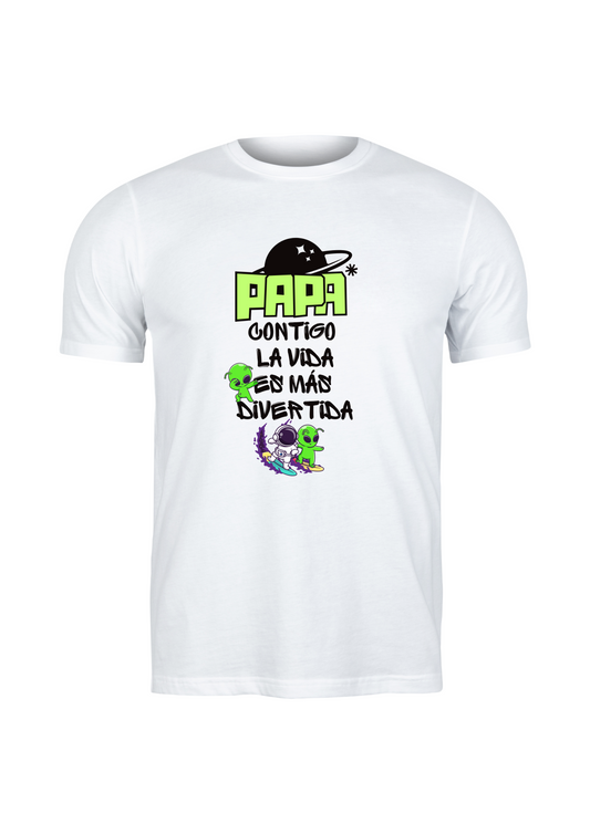 Camiseta de manga corta- Papá contigo la vida es más divertida-