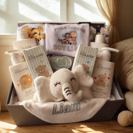 Cesta personalizada en caja – Regalo especial para bebé