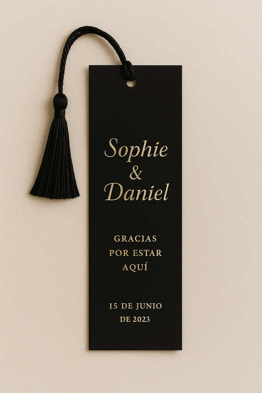 Marcapáginas de Boda Negro con Letras Doradas