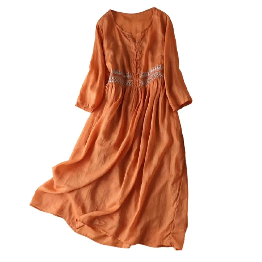 Vestido playero  liso de verano para mujer, vestido camisero de media manga, informal, holgado, con bolsillos, para vacaciones, bata larga holgada