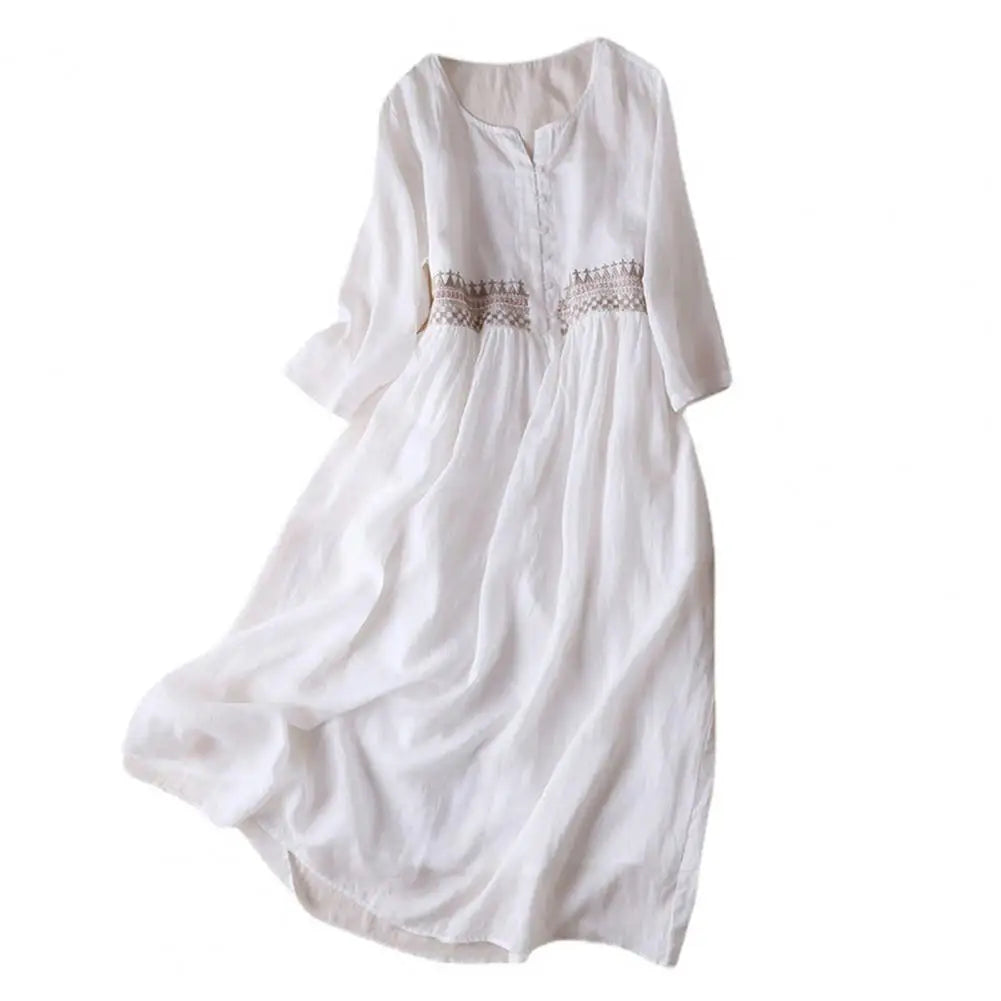 Vestido playero  liso de verano para mujer, vestido camisero de media manga, informal, holgado, con bolsillos, para vacaciones, bata larga holgada