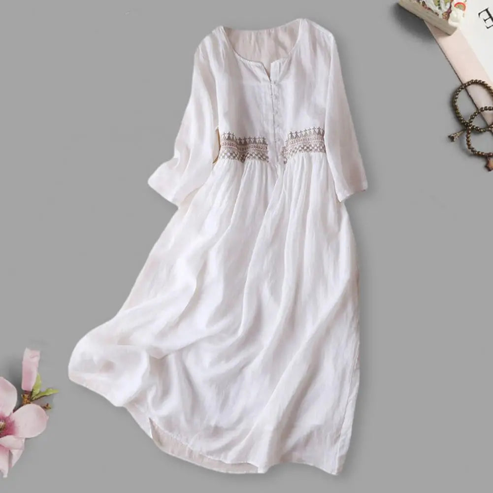 Vestido playero  liso de verano para mujer, vestido camisero de media manga, informal, holgado, con bolsillos, para vacaciones, bata larga holgada
