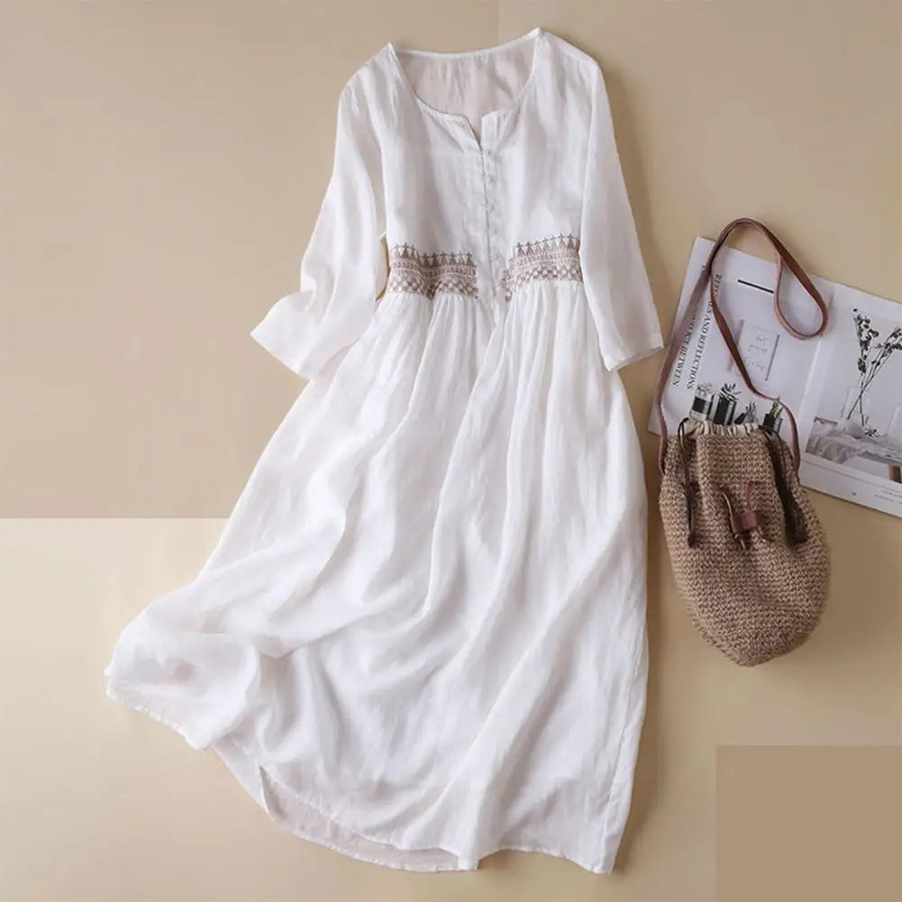 Vestido playero  liso de verano para mujer, vestido camisero de media manga, informal, holgado, con bolsillos, para vacaciones, bata larga holgada