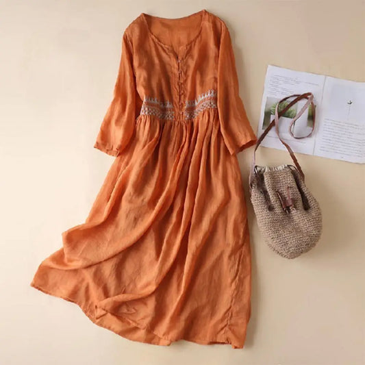 Vestido playero  liso de verano para mujer, vestido camisero de media manga, informal, holgado, con bolsillos, para vacaciones, bata larga holgada