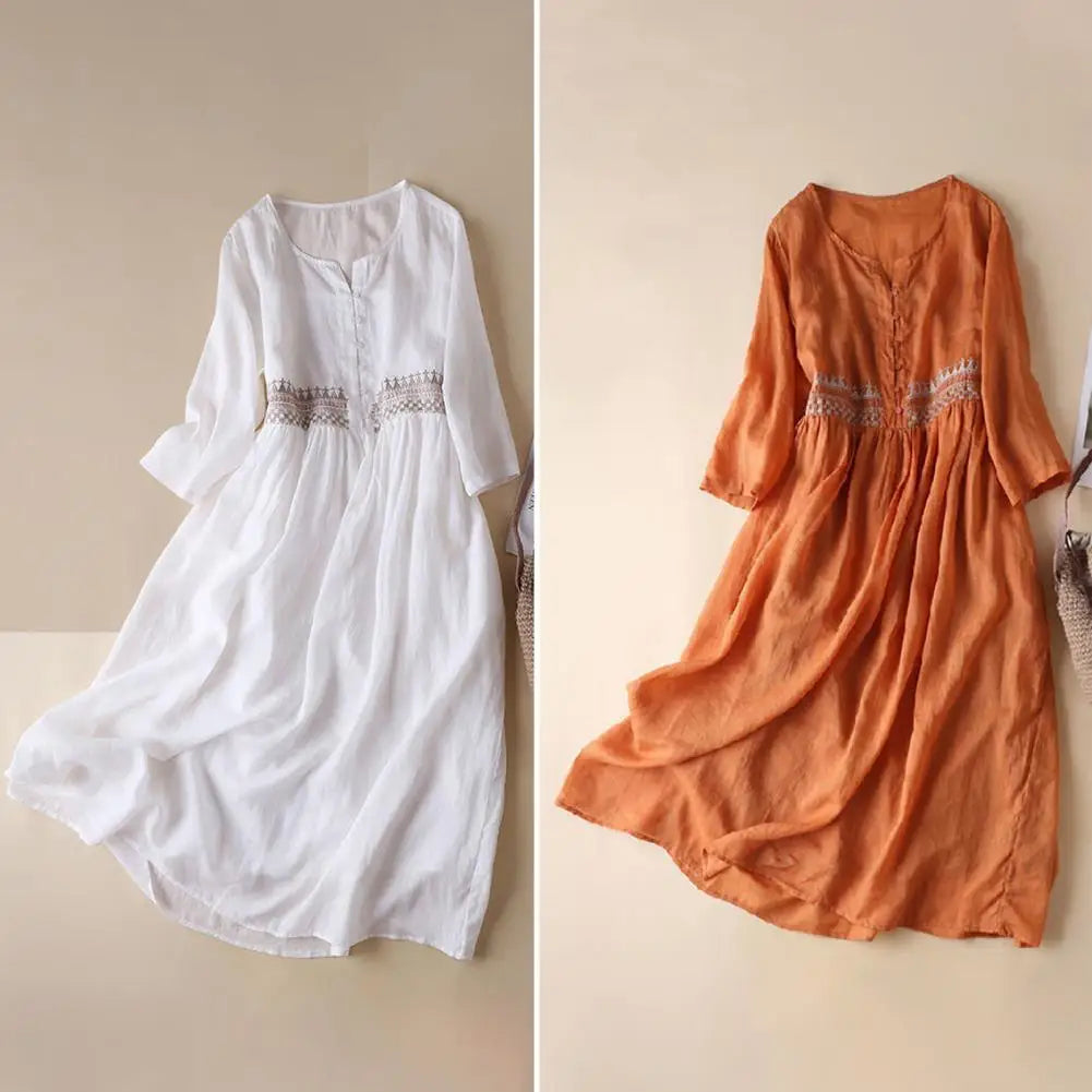 Vestido playero  liso de verano para mujer, vestido camisero de media manga, informal, holgado, con bolsillos, para vacaciones, bata larga holgada