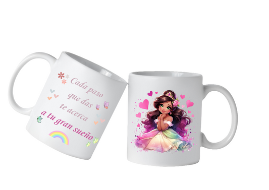 Taza de Tiana - Pequeña Soñadora | "Cada paso que das te acerca a tu gran sueño"