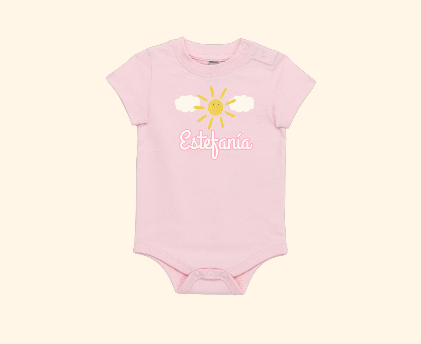 Body rosa de manga corta personalizado con dibujo y nombre