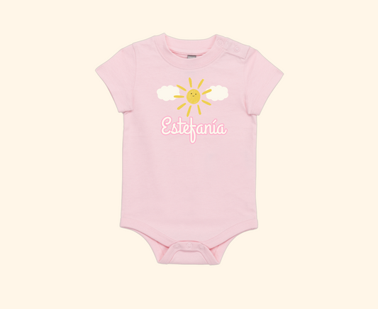 Body rosa de manga corta personalizado con dibujo y nombre