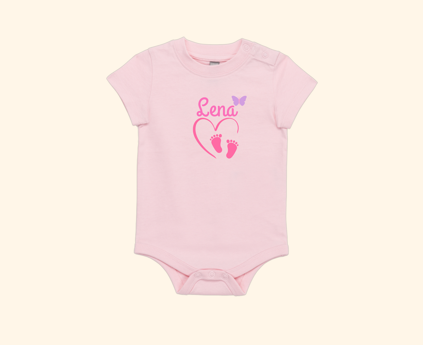 Body rosa de manga corta personalizado con dibujo y nombre