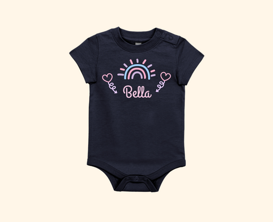 Body azul marino de manga corta personalizado con nombre y dibujo