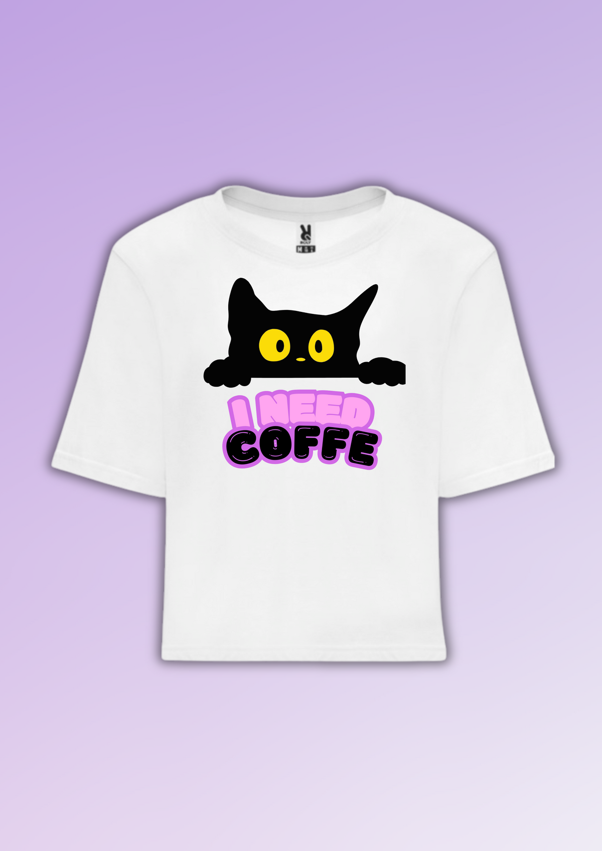 Camiseta crop Gato I need coffe