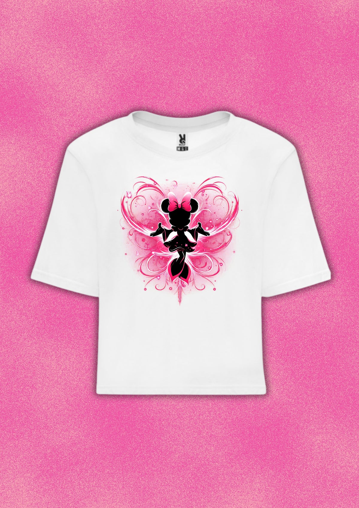 Camiseta crop Minnie con alas rosas