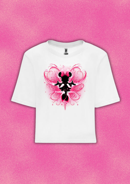 Camiseta crop Minnie con alas rosas